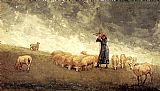 Winslow Homer Shepherdess Tending Sheep painting